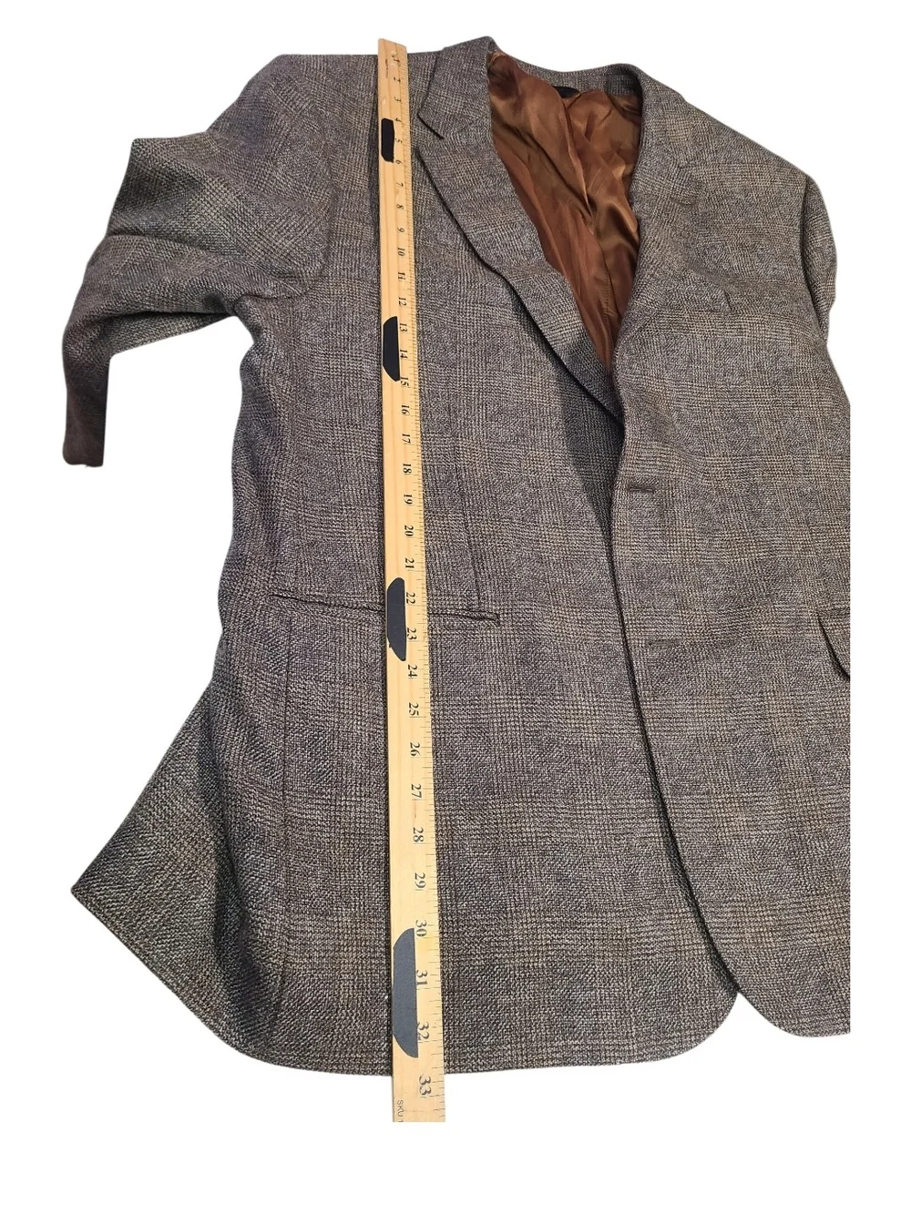 Jos. A. Bank 100% Wool Taupe Charcoal Plaid Sport Coat Size 50R